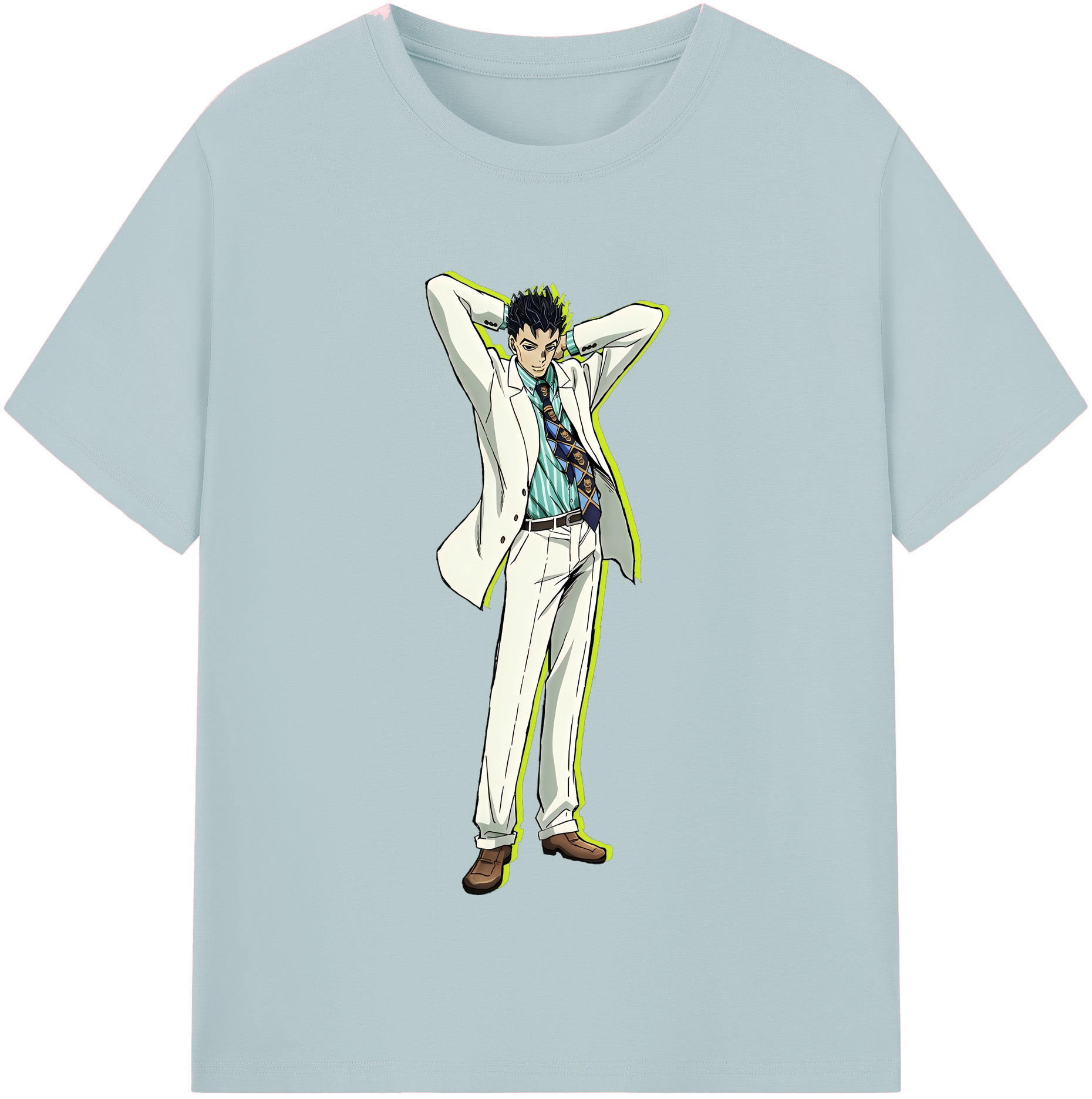 （画像用） ジョジョの奇妙な冒険 きら よしかげ JoJo's Bizarre Adventure Kira Yoshikage 綿100％半袖Tシャツ（フロントプリント）